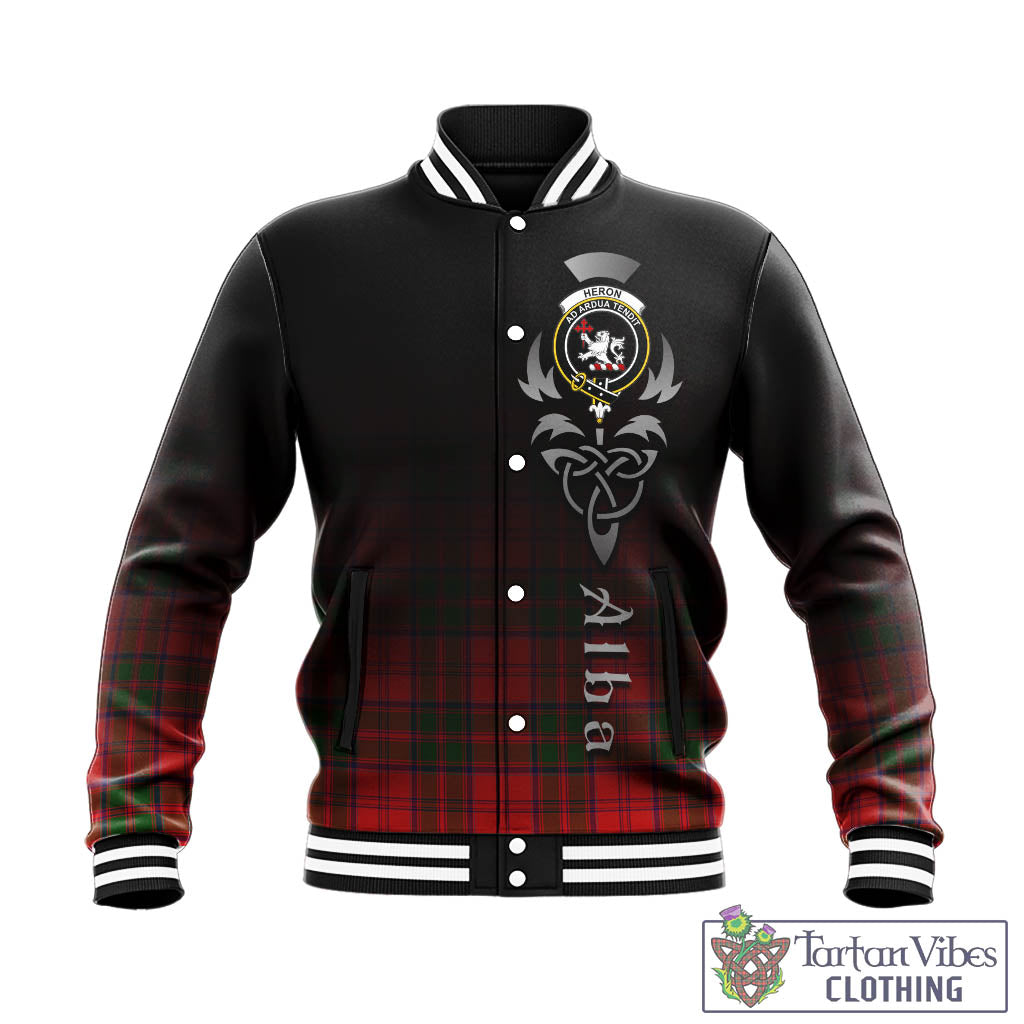 Heron Tartan Baseball Jacket Featuring Alba Gu Brath Family Crest Celtic Inspired - Tartan Vibes Clothing