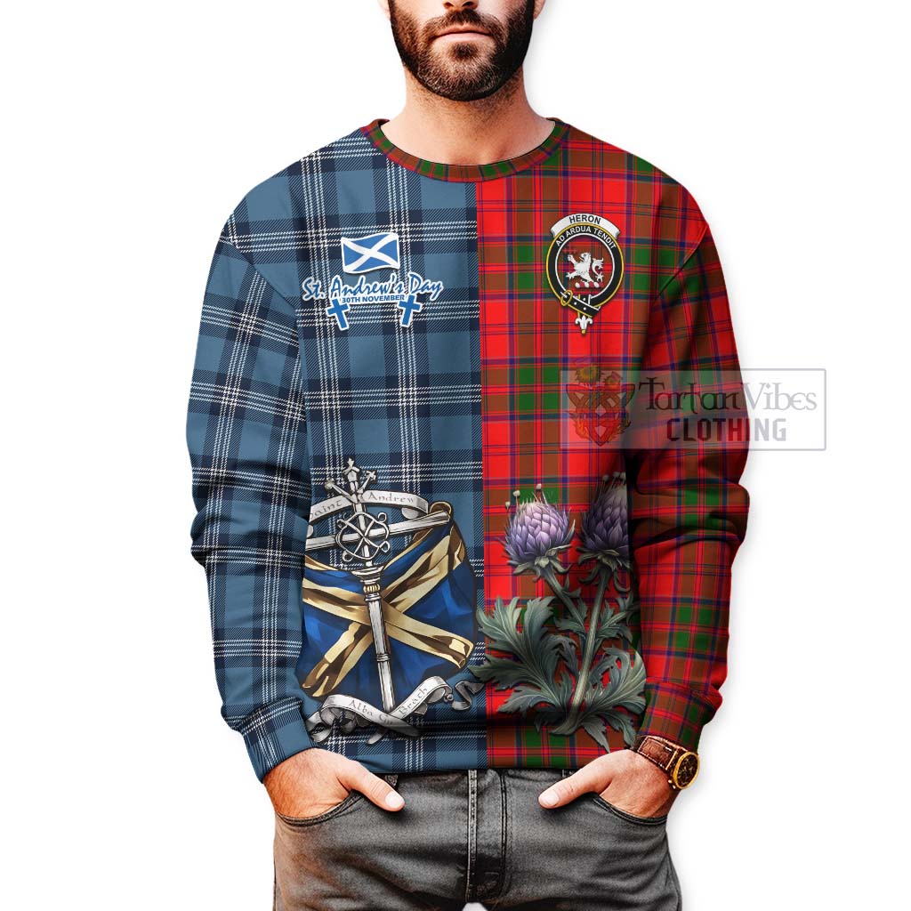 Heron Tartan Sweatshirt Happy St. Andrew's Day Half Tartan Style - Tartan Vibes Clothing