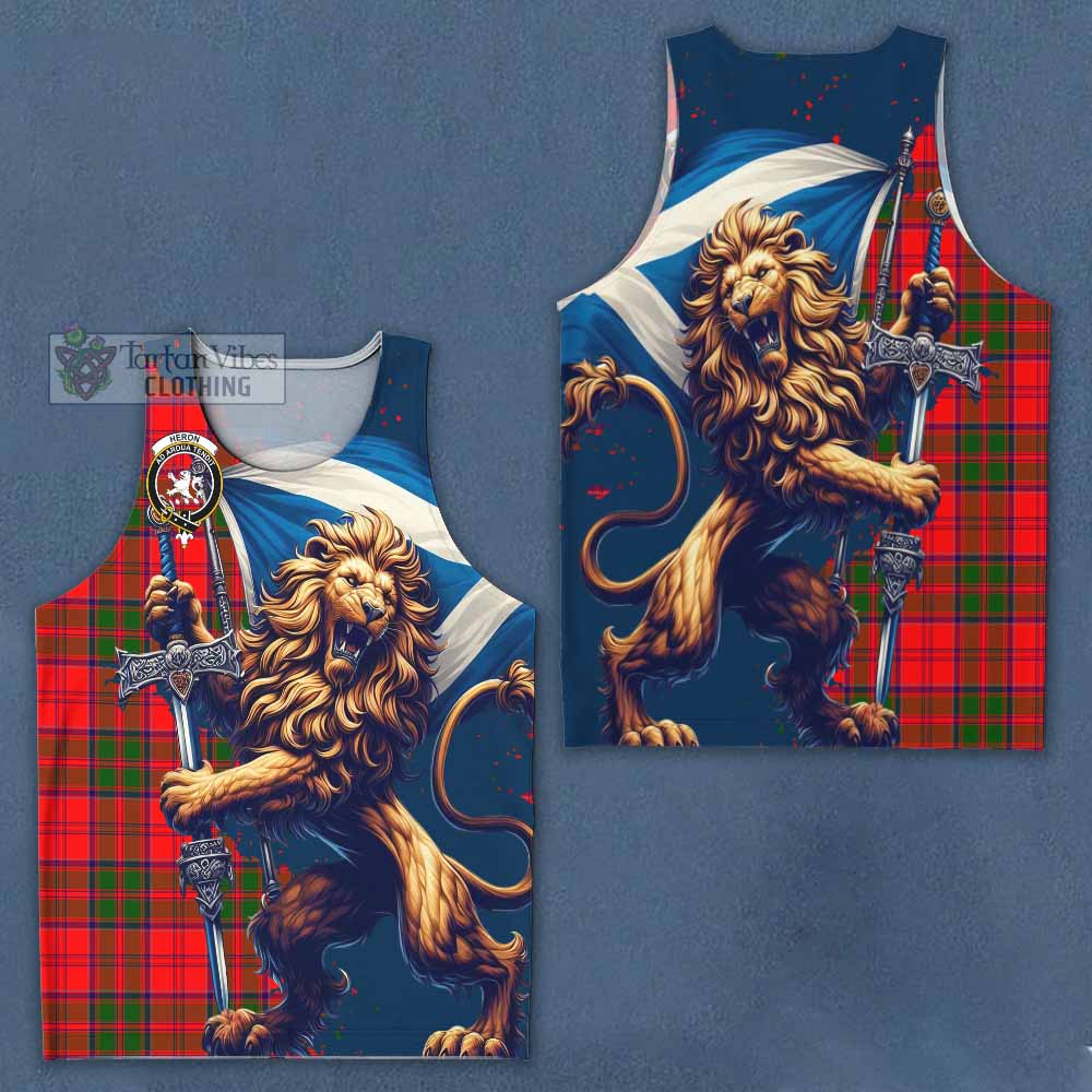 Heron Tartan Family Crest Men's Tank Top with Scottish Majestic Lion - Tartan Vibes Clothing