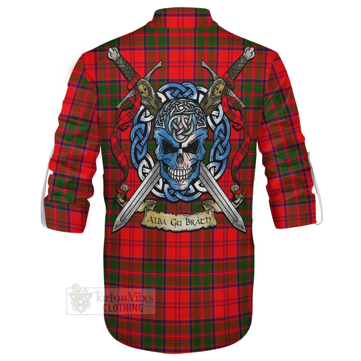 Heron Tartan Ghillie Kilt Shirt with Family Crest Celtic Skull Style - Tartan Vibes Clothing