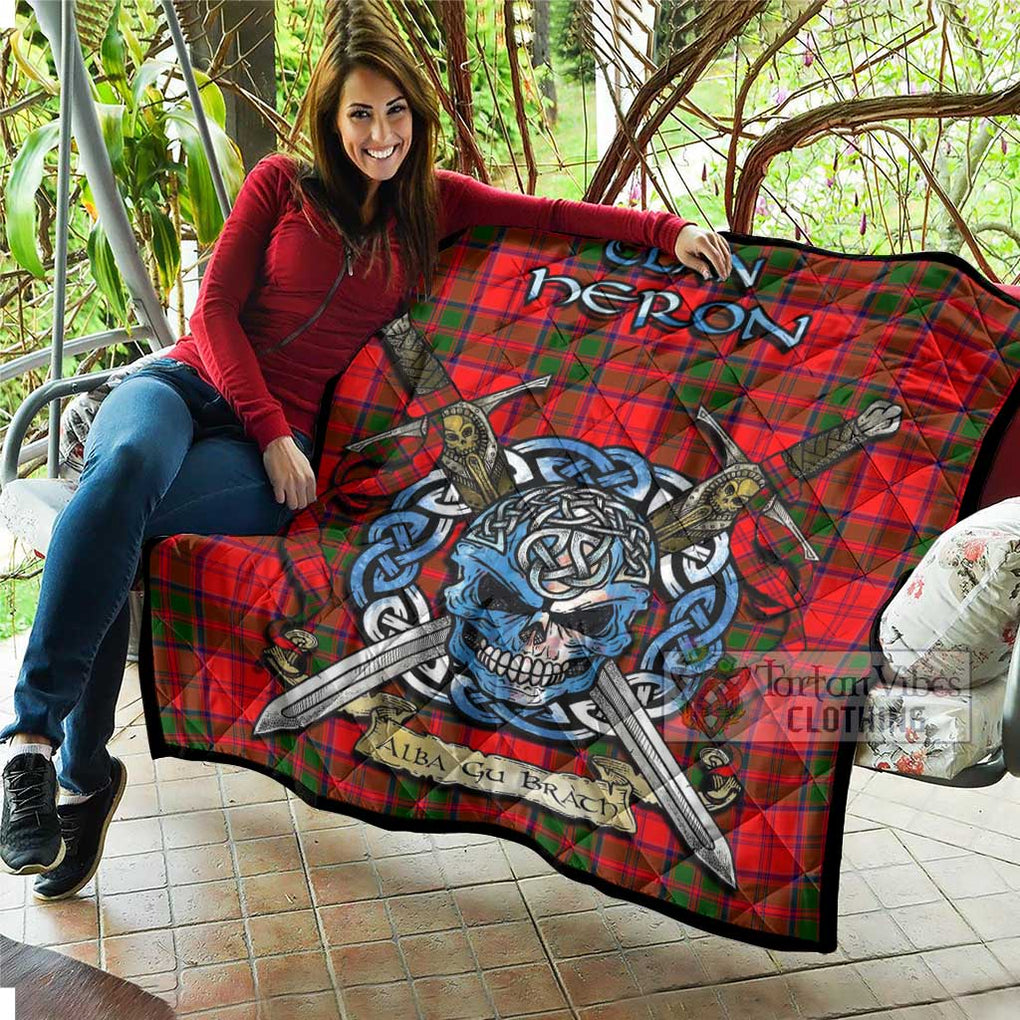 Heron Tartan Quilt with Celtic Skull Alba Gu Brath Style - Tartan Vibes Clothing