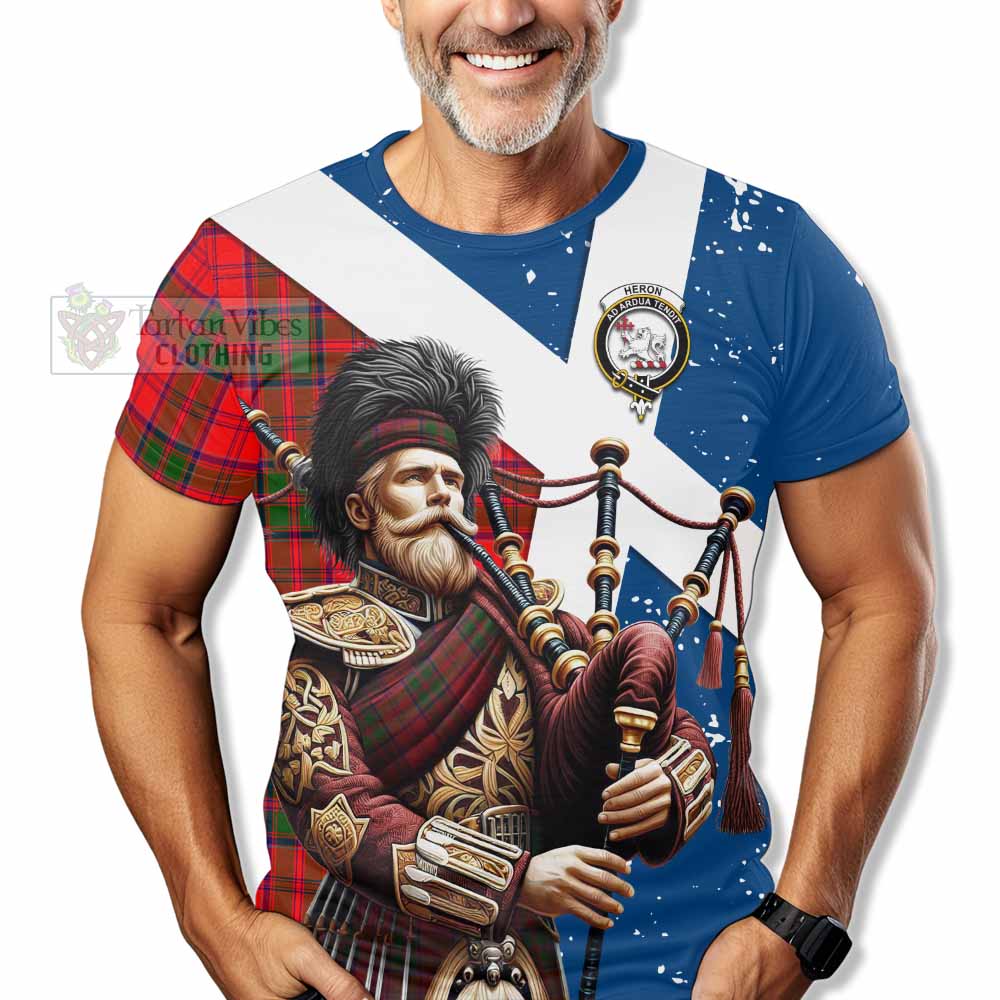 Heron Tartan T-Shirt with Family Crest Scottish Bagpiper Vibes - Tartan Vibes Clothing