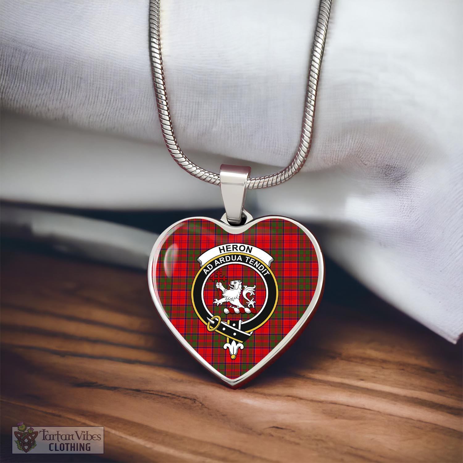 Heron Tartan Heart Necklace with Family Crest - Tartan Vibes Clothing