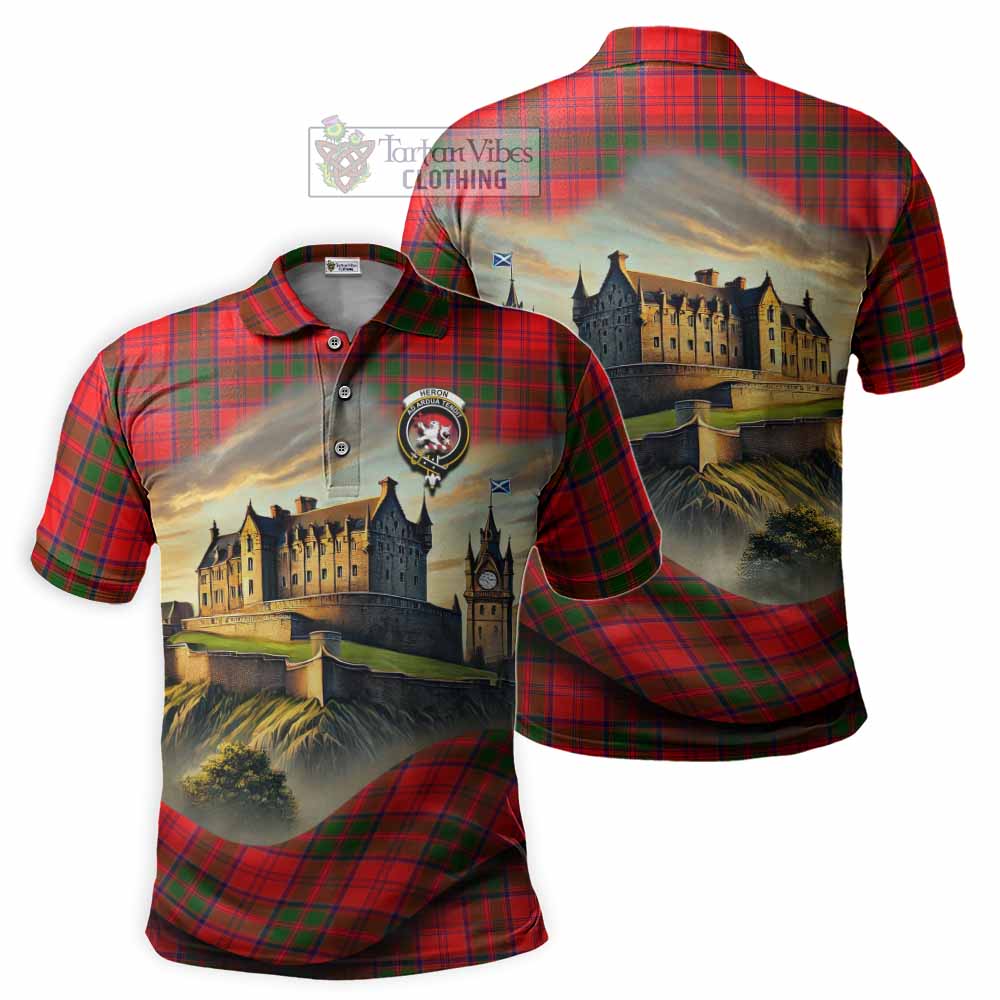 Tartan Vibes Clothing Heron Tartan Family Crest Polo Shirt with Scottish Ancient Castle Stype