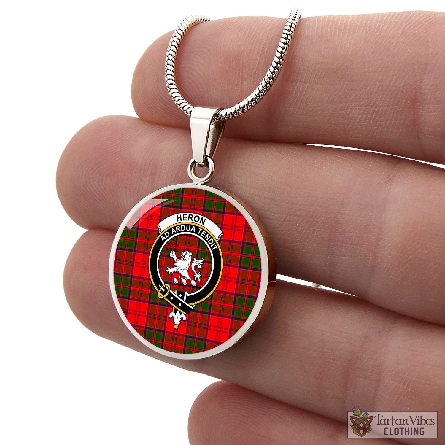 Heron Tartan Circle Necklace with Family Crest - Tartan Vibes Clothing