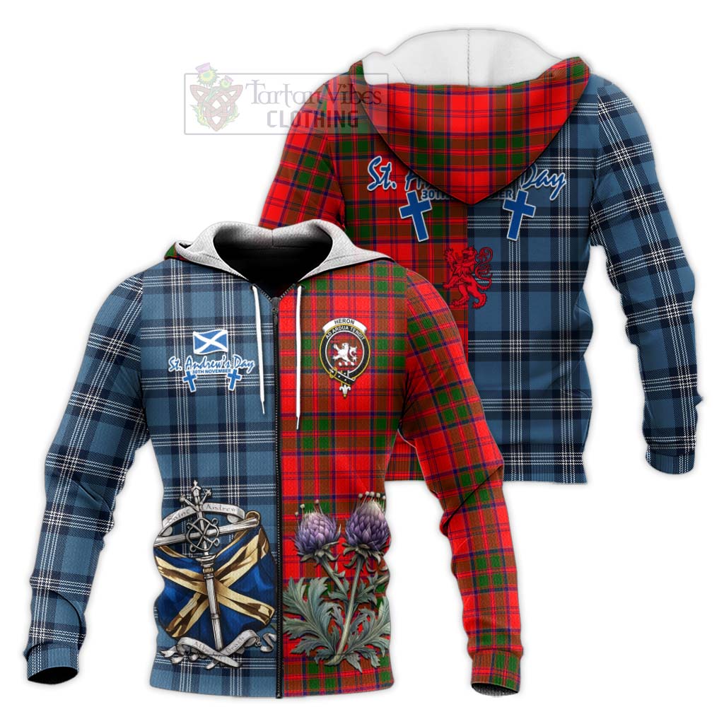 Heron Tartan Knitted Hoodie Happy St. Andrew's Day Half Tartan Style Unisex Knitted Zip Hoodie - Tartan Vibes Clothing