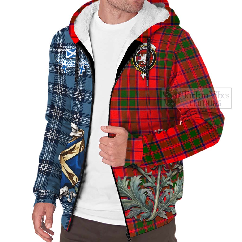 Heron Tartan Sherpa Hoodie Happy St. Andrew's Day Half Tartan Style Unisex - Tartan Vibes Clothing