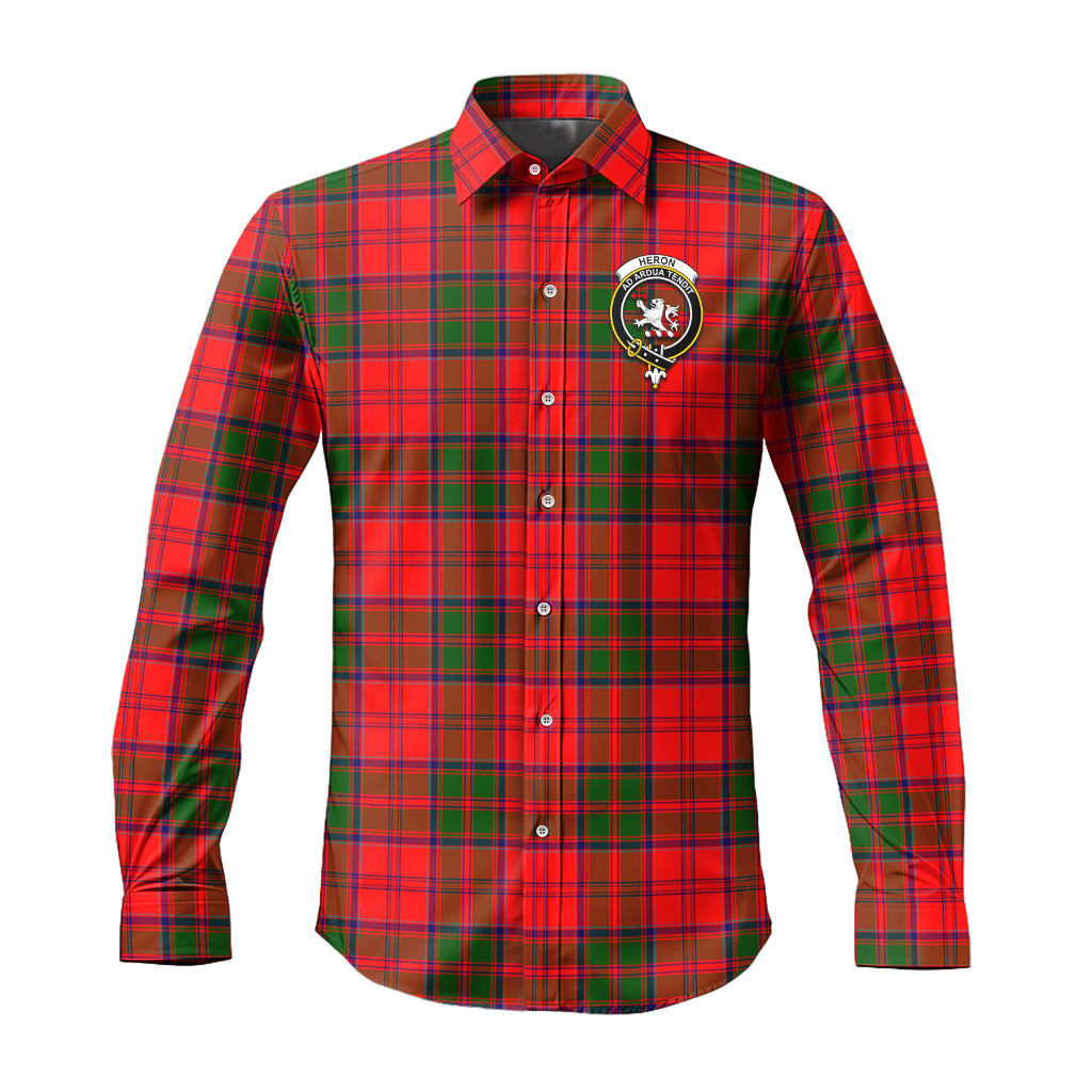 Heron Tartan Long Sleeve Button Up Shirt with Family Crest Men's Shirt - Tartan Vibes Clothing