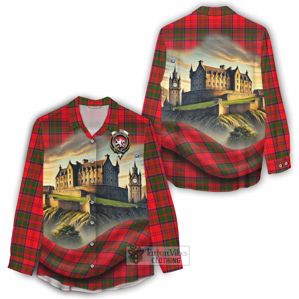 Heron Tartan Family Crest Women's Casual Shirt with Scottish Ancient Castle Style - Tartan Vibes Clothing