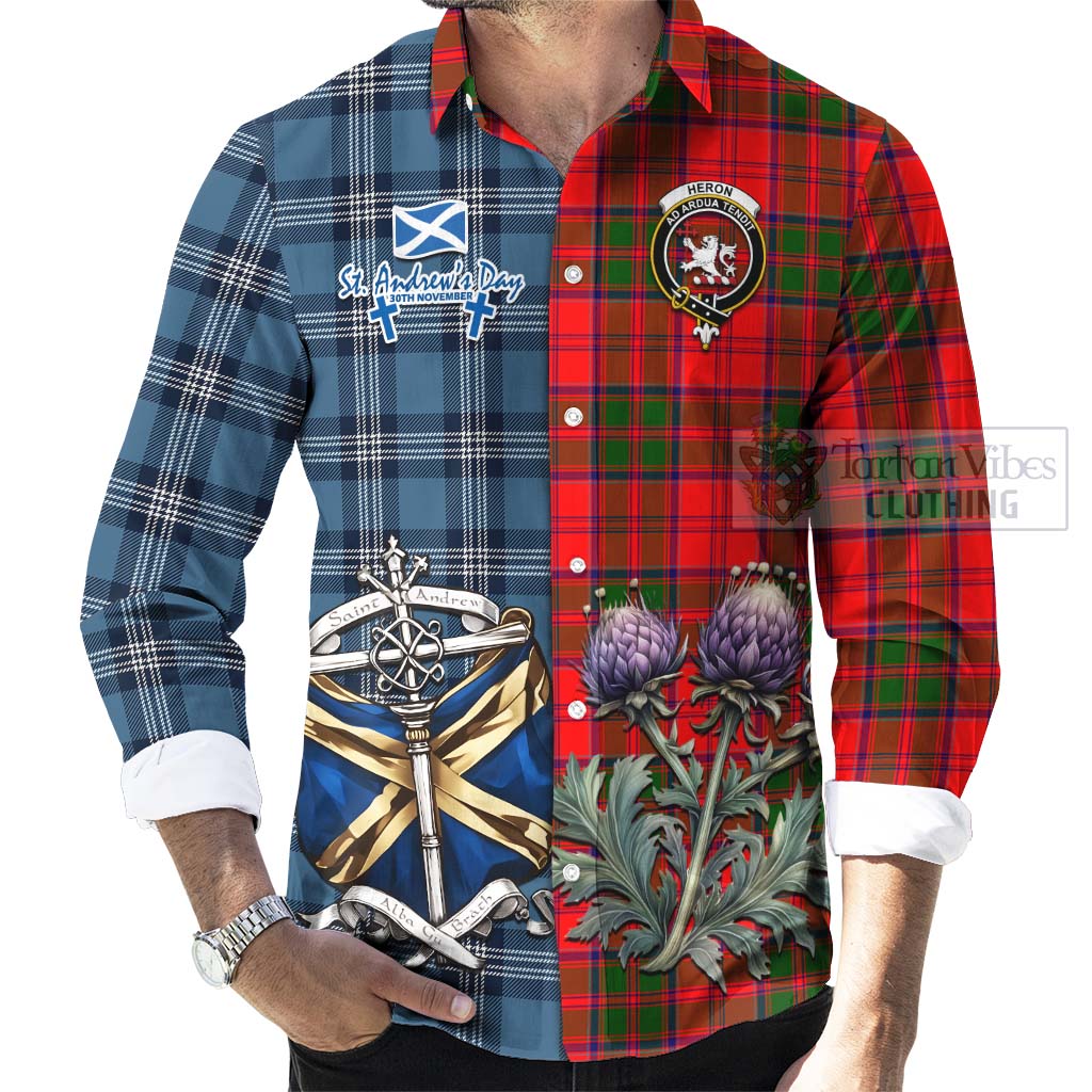 Heron Tartan Long Sleeve Button Shirt Happy St. Andrew's Day Half Tartan Style - Tartan Vibes Clothing