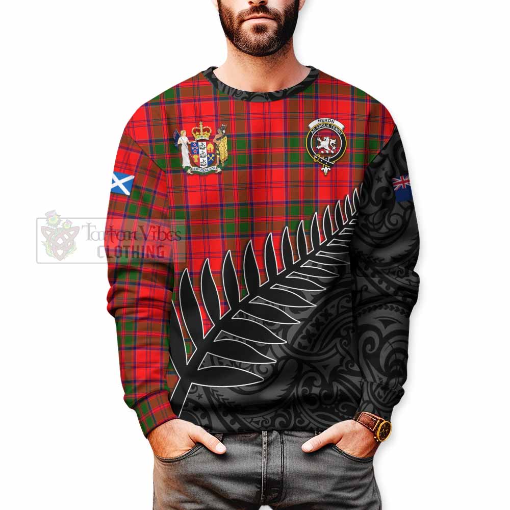 Heron Crest Tartan Sweatshirt with New Zealand Silver Fern Half Style - Tartan Vibes Clothing