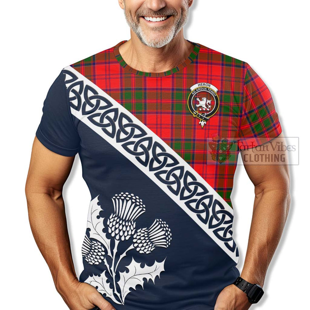 Heron Tartan T-Shirt Featuring Thistle and Scotland Map - Tartanvibesclothing Store