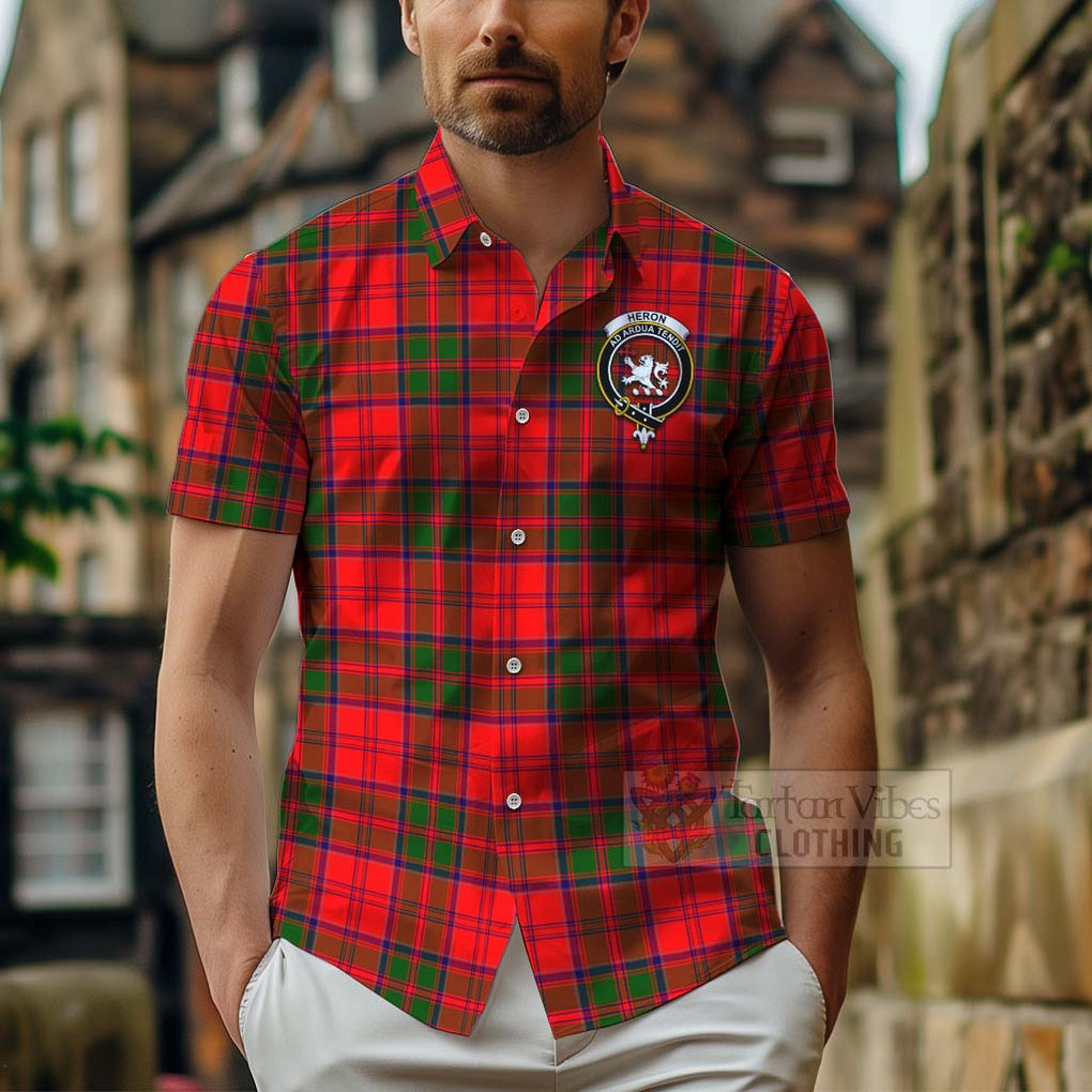 Heron Tartan Hawaiian Shirt with Family Crest Celtic Skull Style - Tartan Vibes Clothing