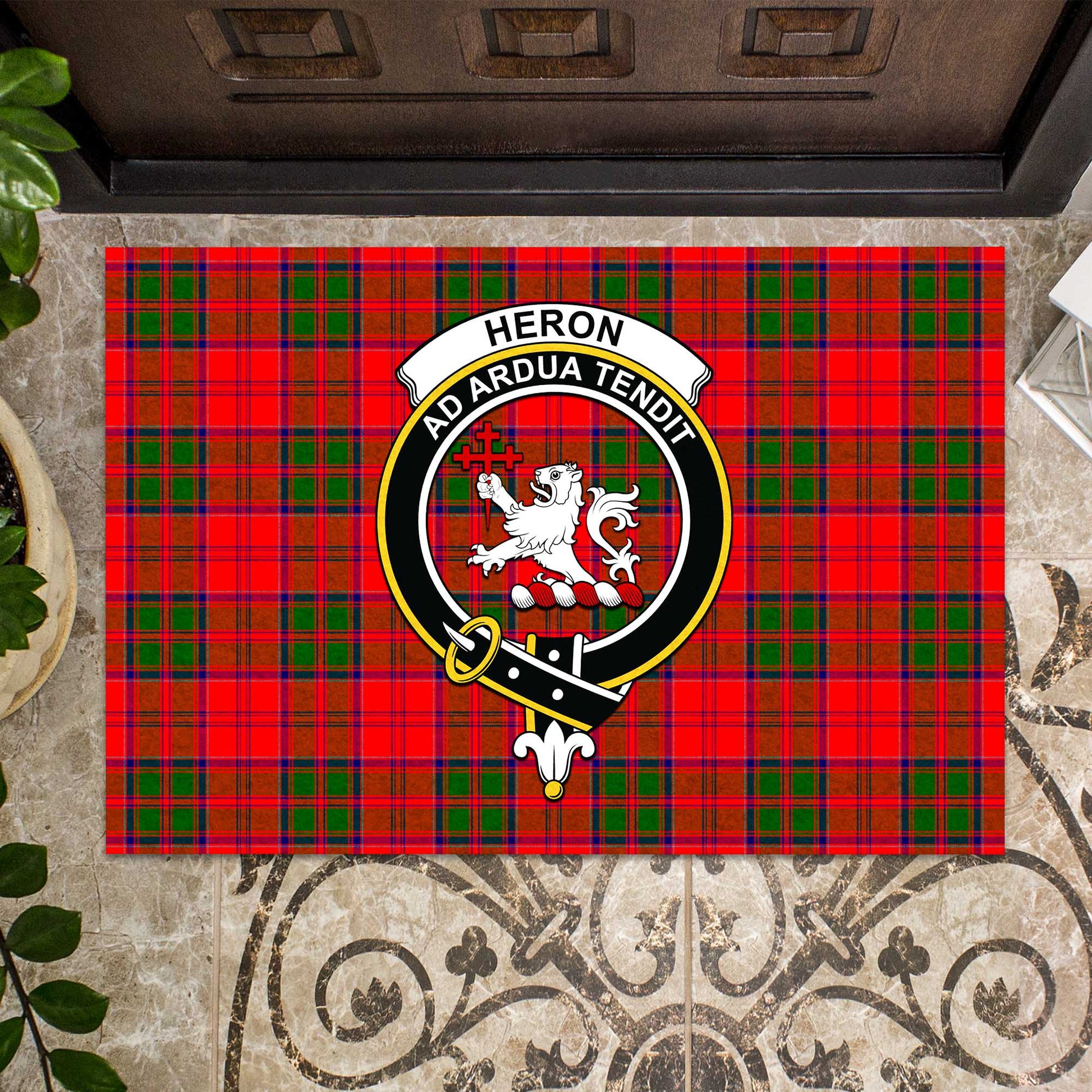 Heron Tartan Rubber Doormat with Family Crest - Tartan Vibes Clothing