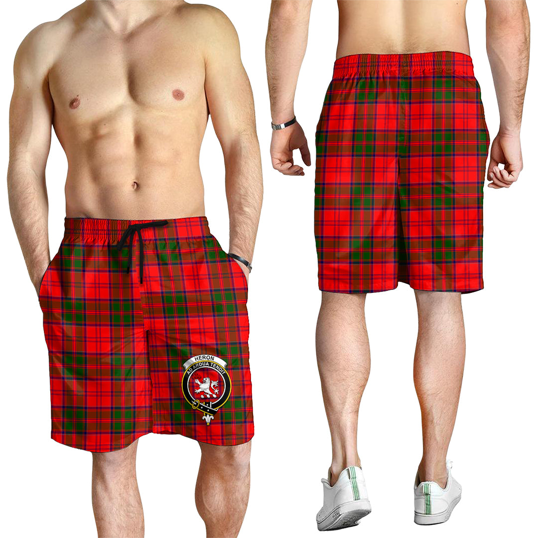 Heron Tartan Mens Shorts with Family Crest - Tartan Vibes Clothing
