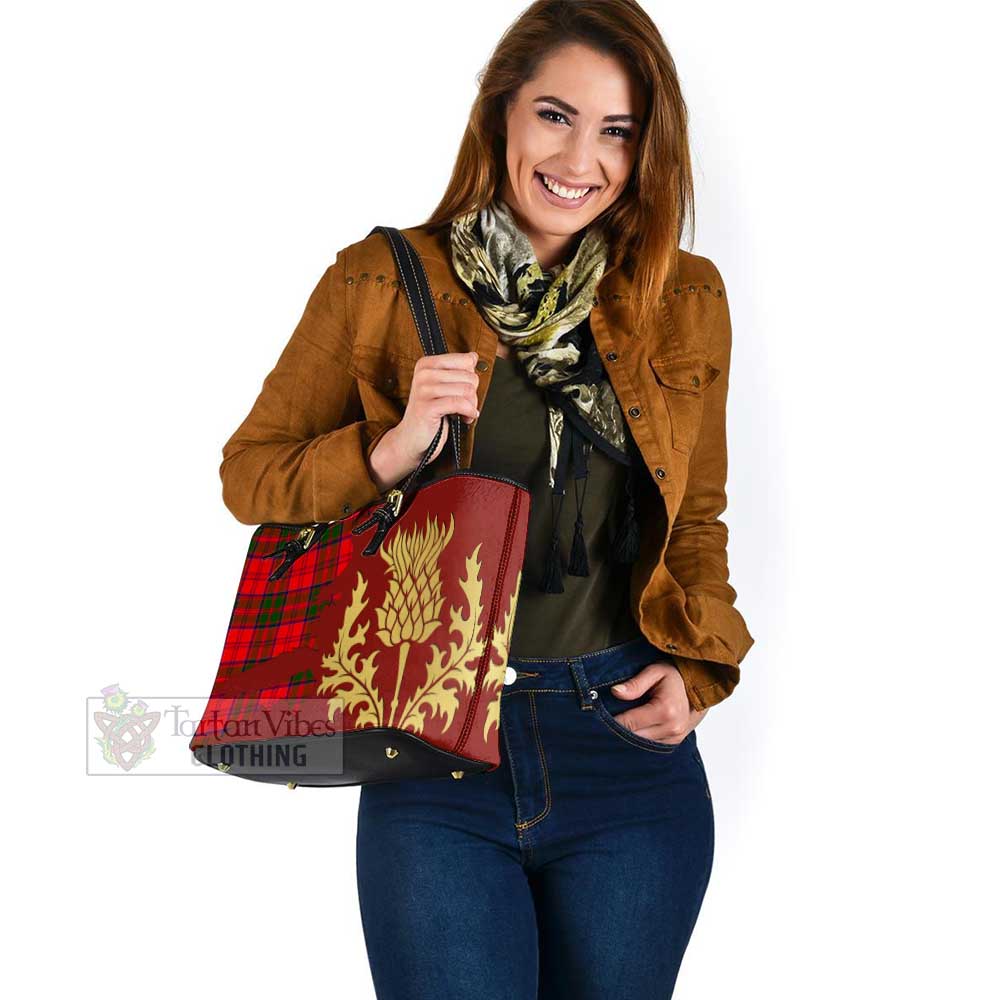 Heron Tartan Leather Tote Bag Gold Thistle Style - Tartan Vibes Clothing