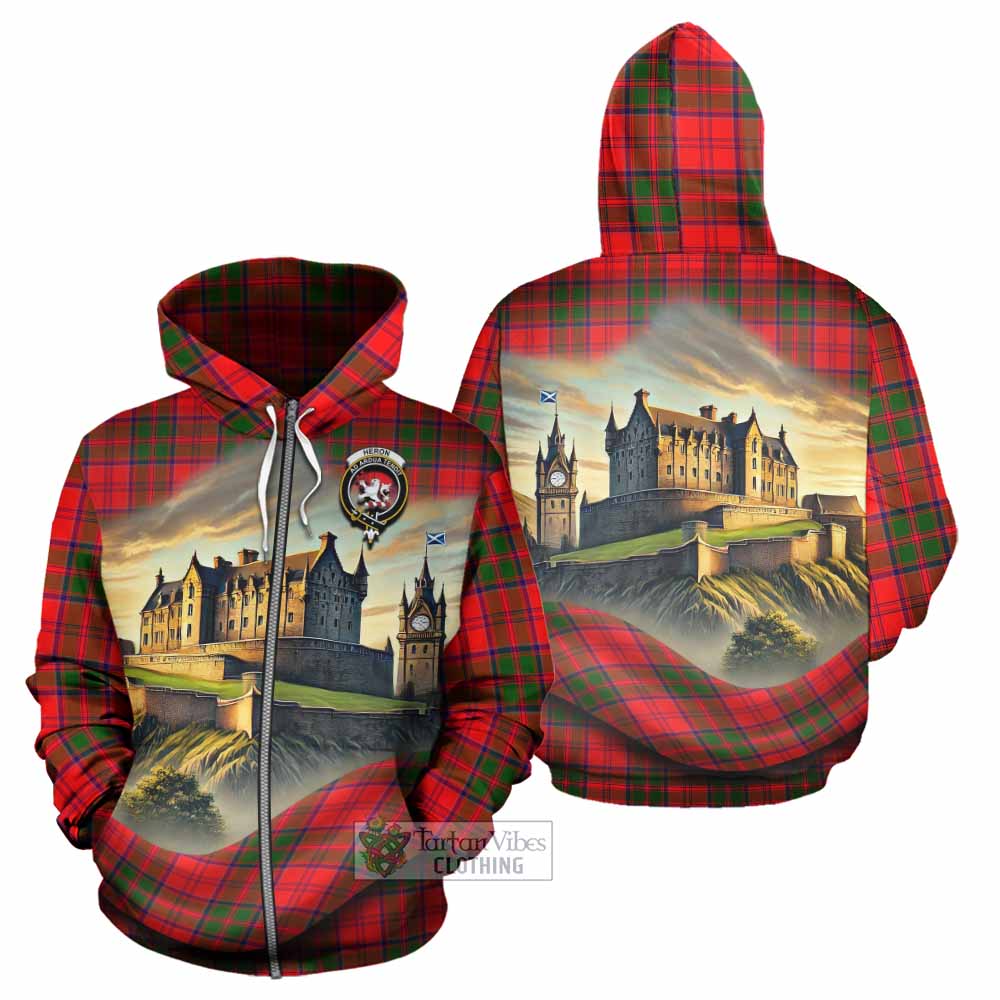 Heron Tartan Family Crest Hoodie with Scottish Ancient Castle Style Zip Hoodie - Tartan Vibes Clothing