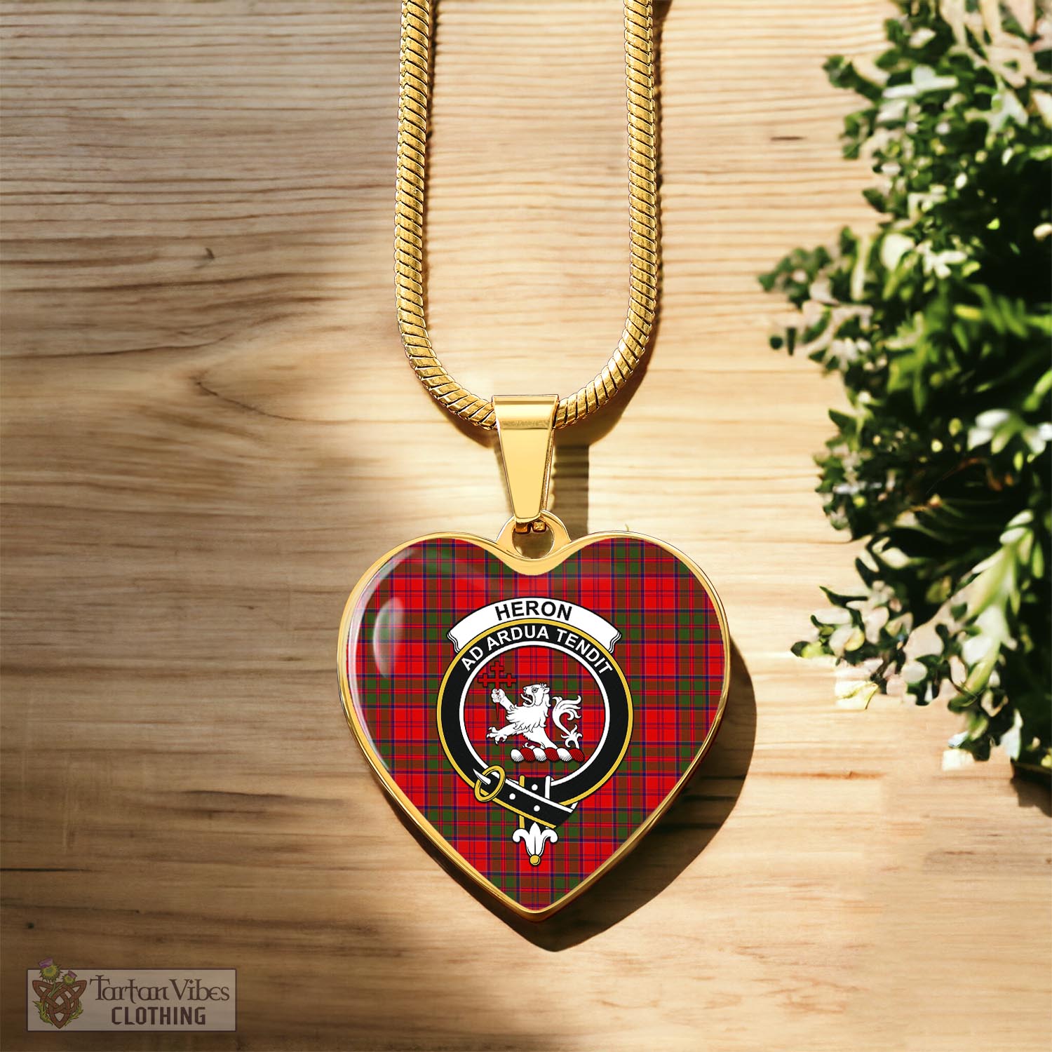 Heron Tartan Heart Necklace with Family Crest Luxury Necklace (Gold) No - Tartan Vibes Clothing