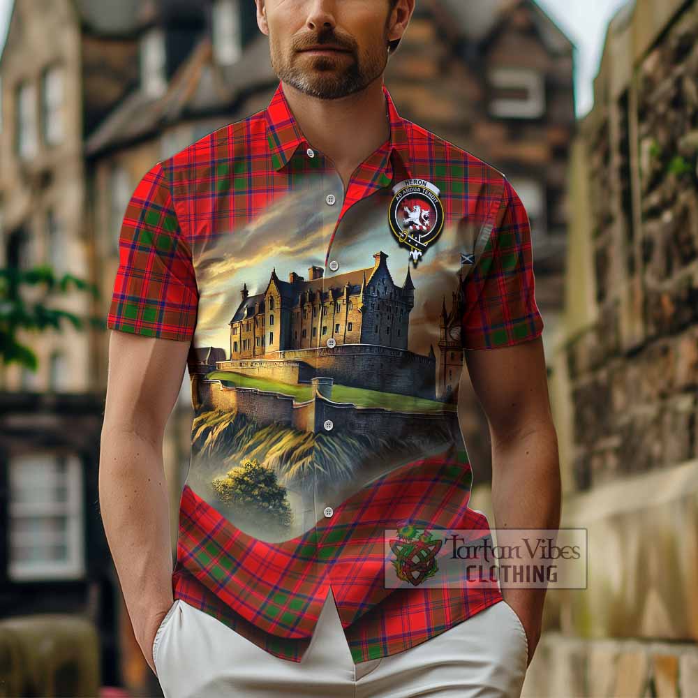 Heron Tartan Family Crest Hawaiian Shirt with Scottish Ancient Castle Style - Tartan Vibes Clothing