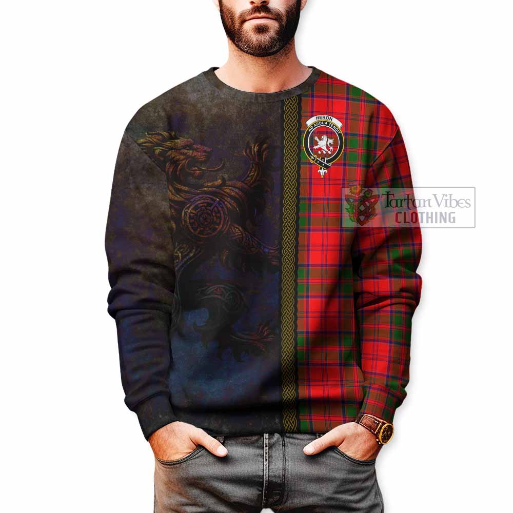 Heron Tartan Family Crest Sweatshirt Alba Gu Brath Be Brave Lion Ancient Style - Tartan Vibes Clothing