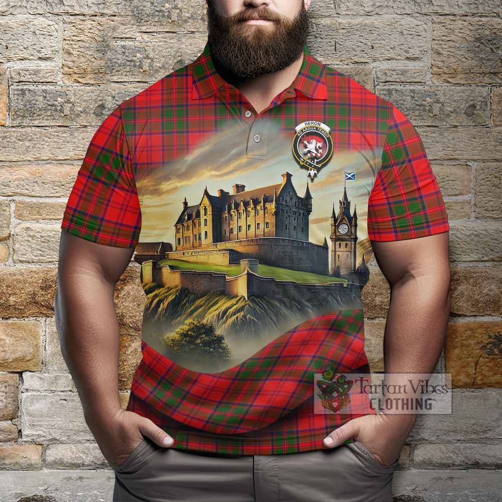Tartan Vibes Clothing Heron Tartan Family Crest Polo Shirt with Scottish Ancient Castle Stype