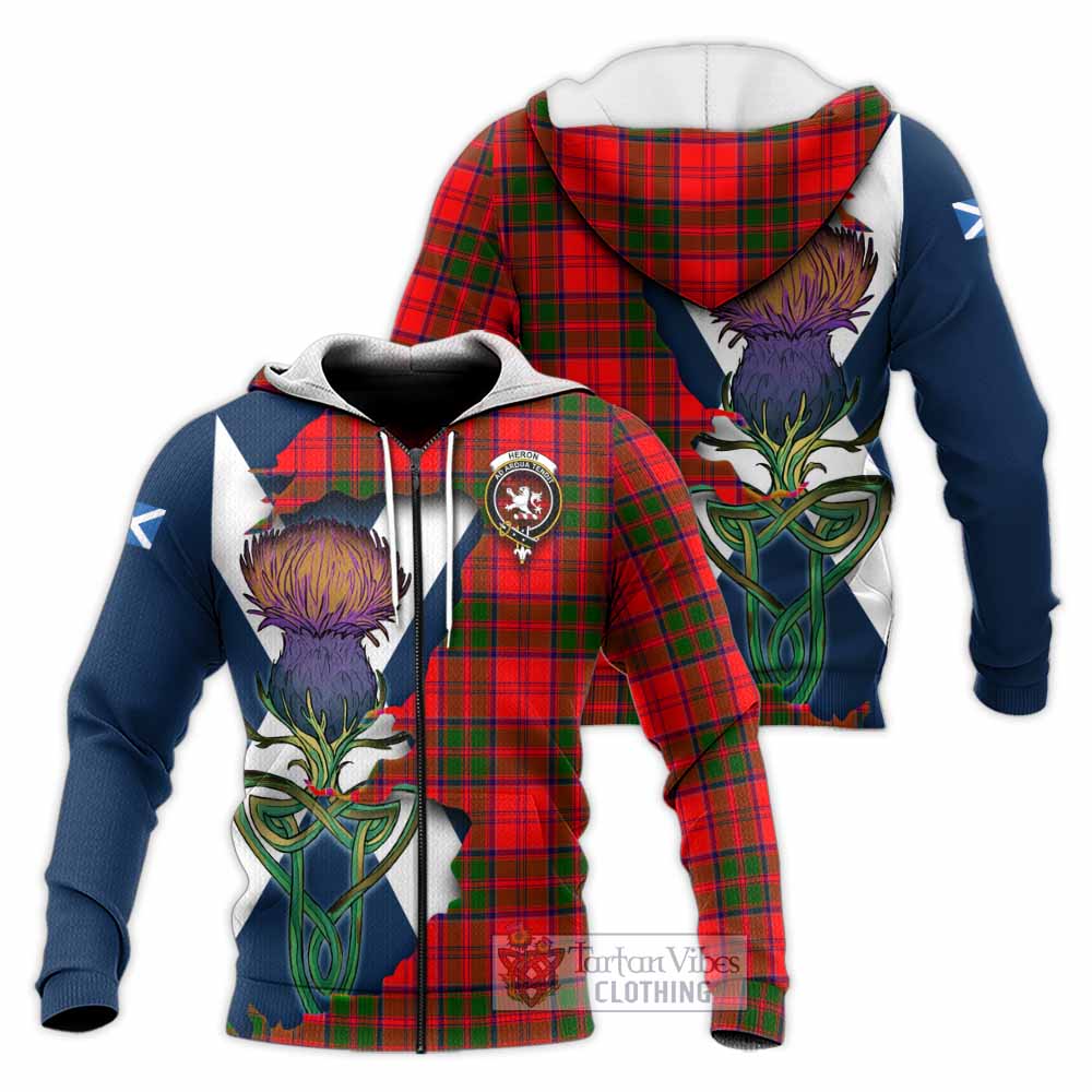 Tartan Vibes Clothing Heron Tartan Family Crest Knitted Hoodie Scottish Thistle Celtic Inspired