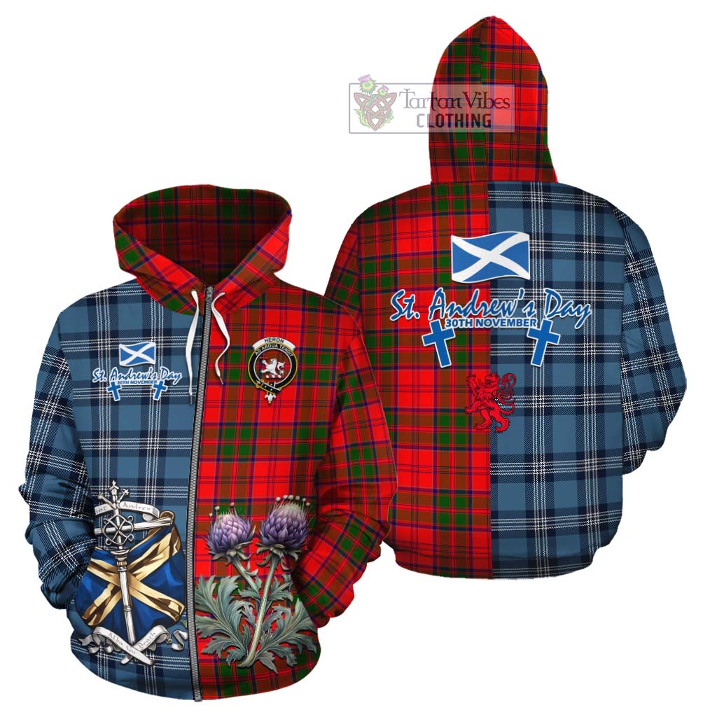 Heron Tartan Cotton Hoodie Happy St. Andrew's Day Half Tartan Style - Tartan Vibes Clothing