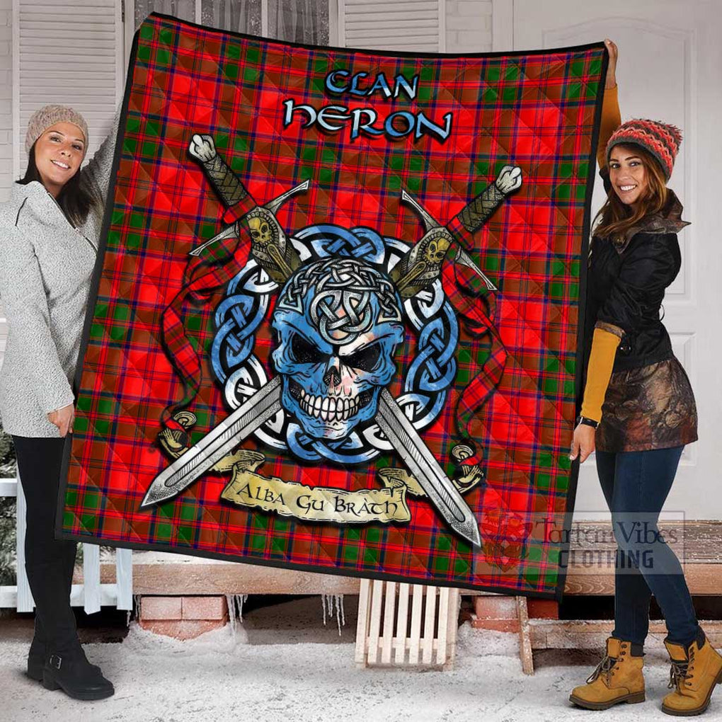 Heron Tartan Quilt with Celtic Skull Alba Gu Brath Style - Tartan Vibes Clothing