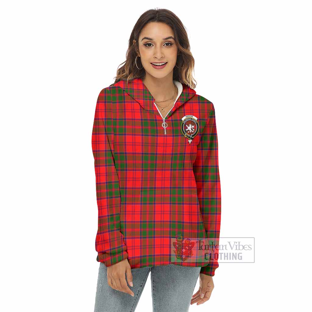 Heron Tartan Women's Borg Fleece Hoodie with Half Zip with Family Crest - Tartan Vibes Clothing