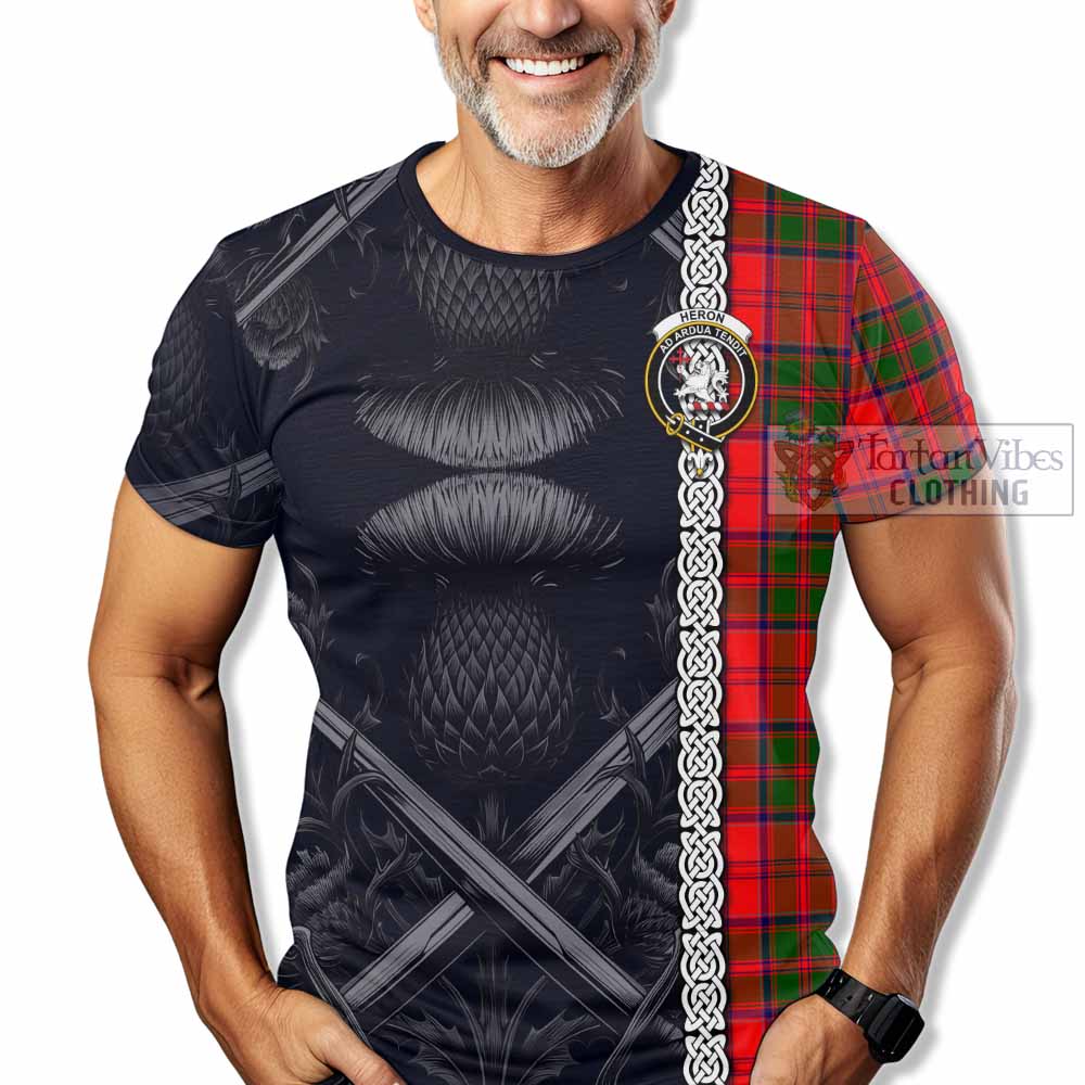 Heron Tartan T-Shirt with Family Crest Cross Sword Thistle Celtic Vibes - Tartan Vibes Clothing