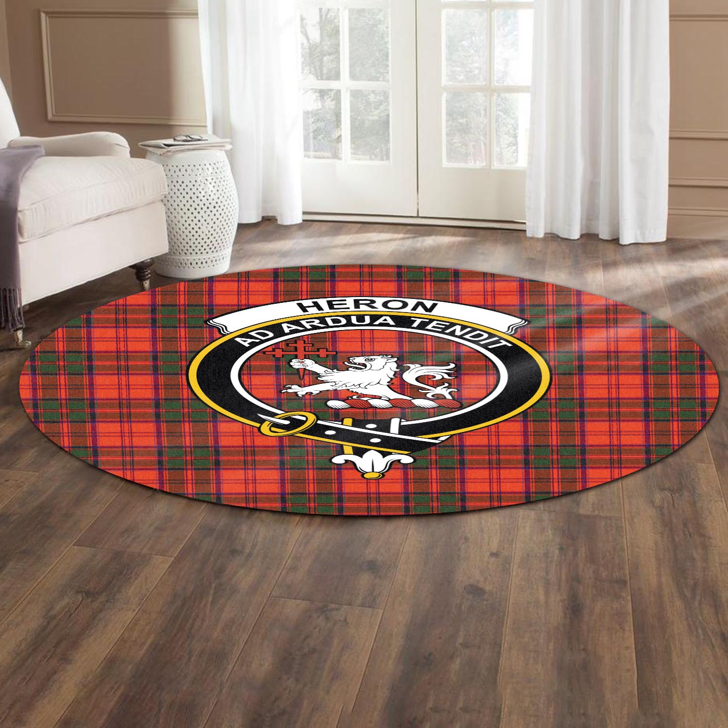 Heron Tartan Round Rug with Family Crest - Tartan Vibes Clothing