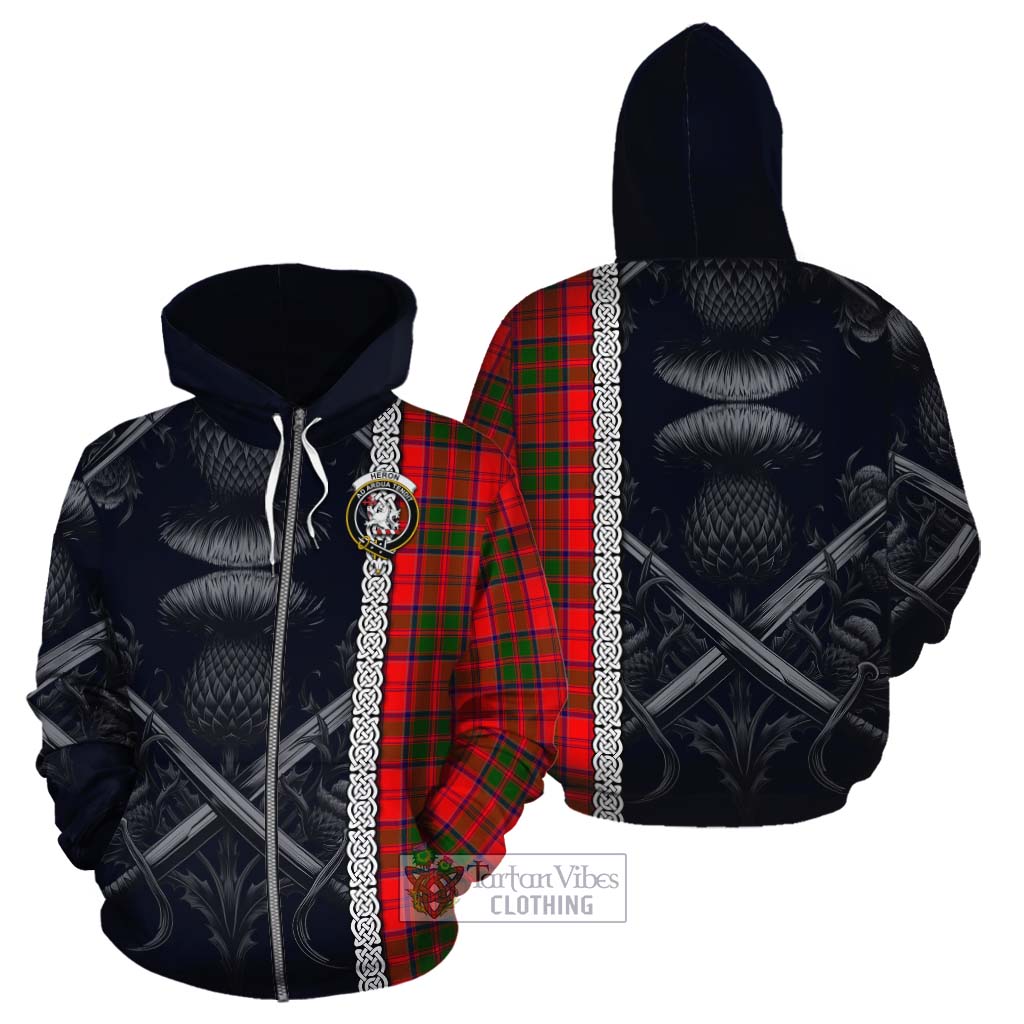 Heron Tartan Cotton Hoodie with Family Crest Cross Sword Thistle Celtic Vibes Zip Hoodie - Tartan Vibes Clothing