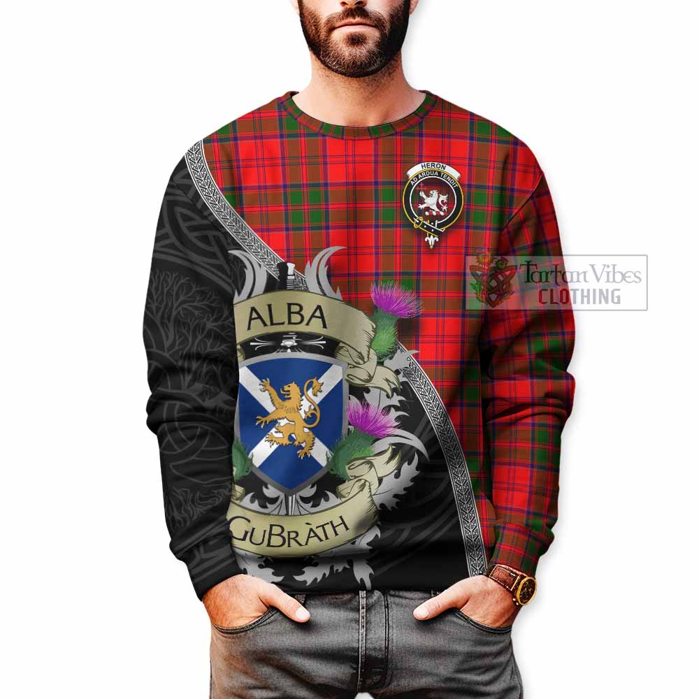Heron Tartan Family Crest Sweatshirt Lion Rampant Royal Thistle Shield Celtic Inspired - Tartan Vibes Clothing