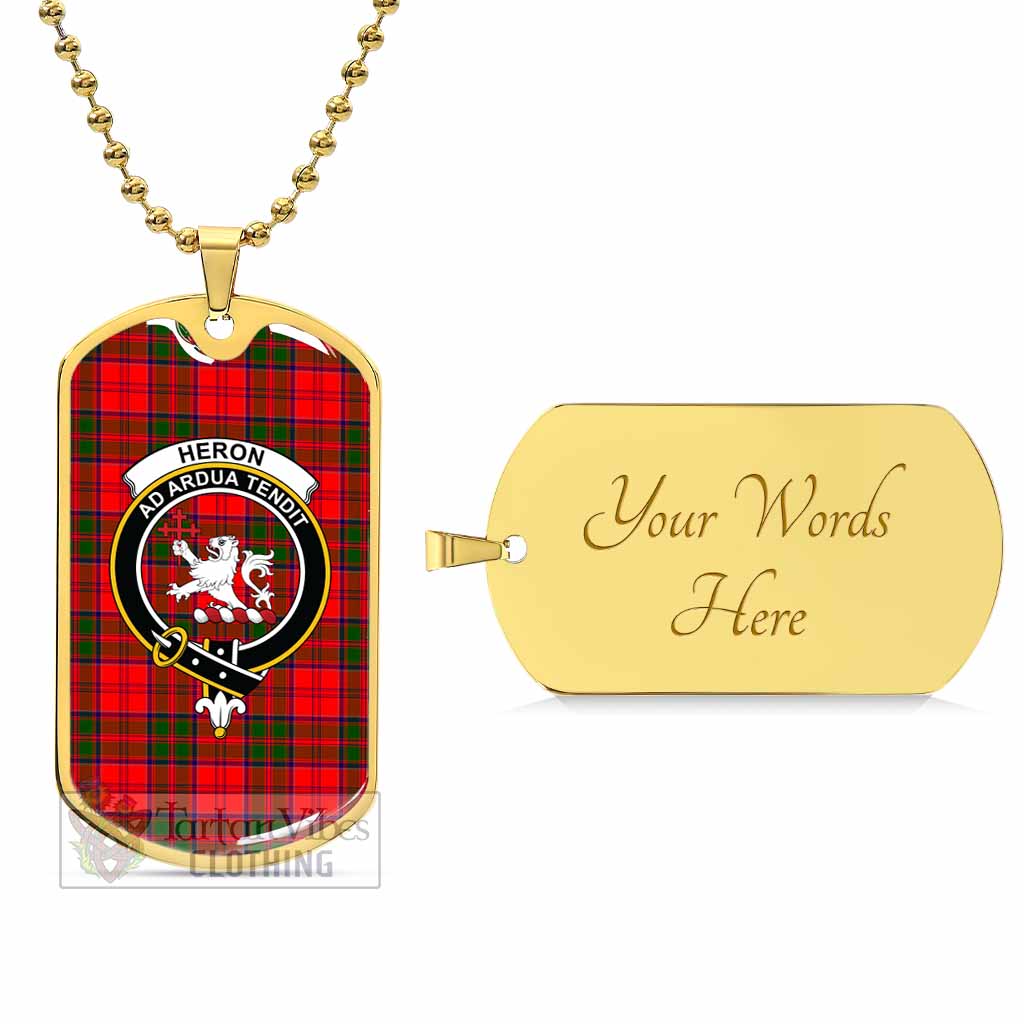 Heron Tartan Dog Tag Necklace with Family Crest Gold Yes - Tartan Vibes Clothing