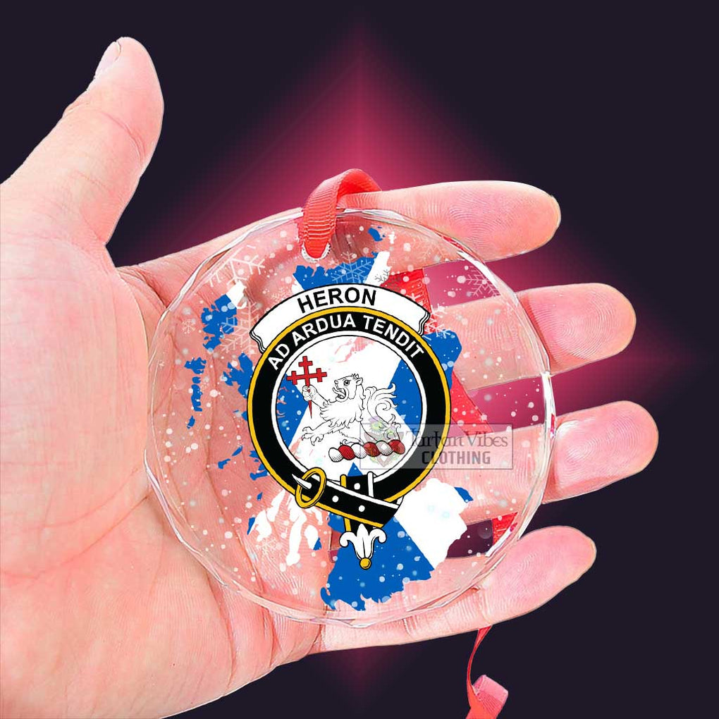 Heron Clan Crest Christmas Glass Ornament with Scotland Map - 2D-tartanvibesclothing