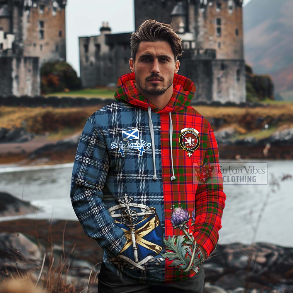 Heron Tartan Cotton Hoodie Happy St. Andrew's Day Half Tartan Style - Tartan Vibes Clothing