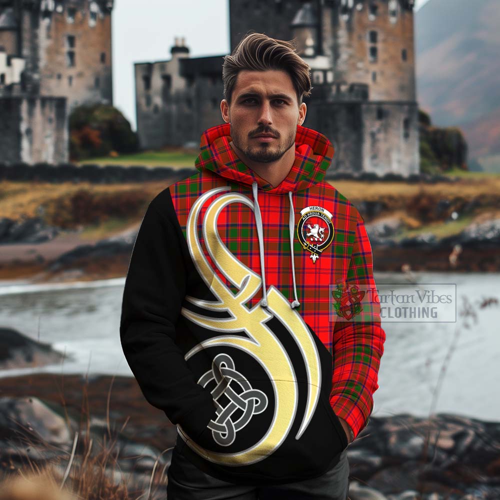 Heron Tartan Cotton Hoodie with Family Crest and Celtic Symbol Style - Tartan Vibes Clothing