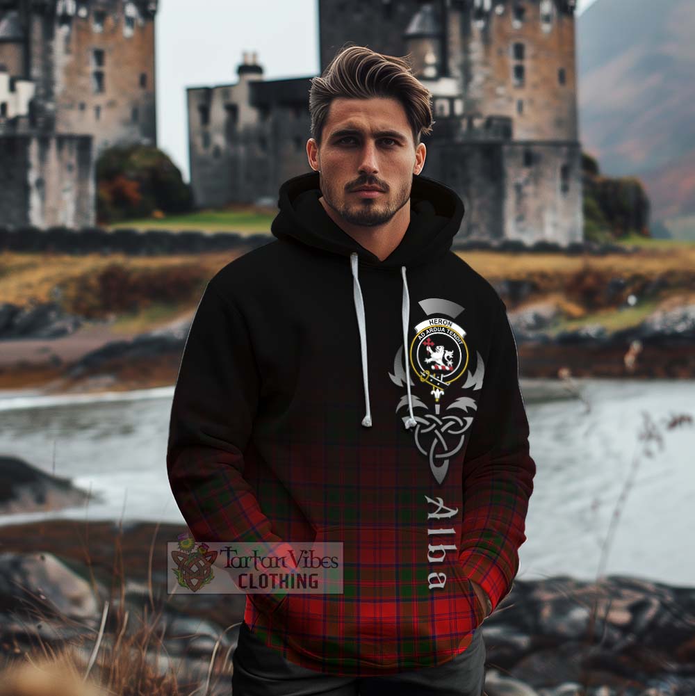 Tartan Vibes Clothing Heron Tartan Cotton Hoodie Featuring Alba Gu Brath Family Crest Celtic Inspired
