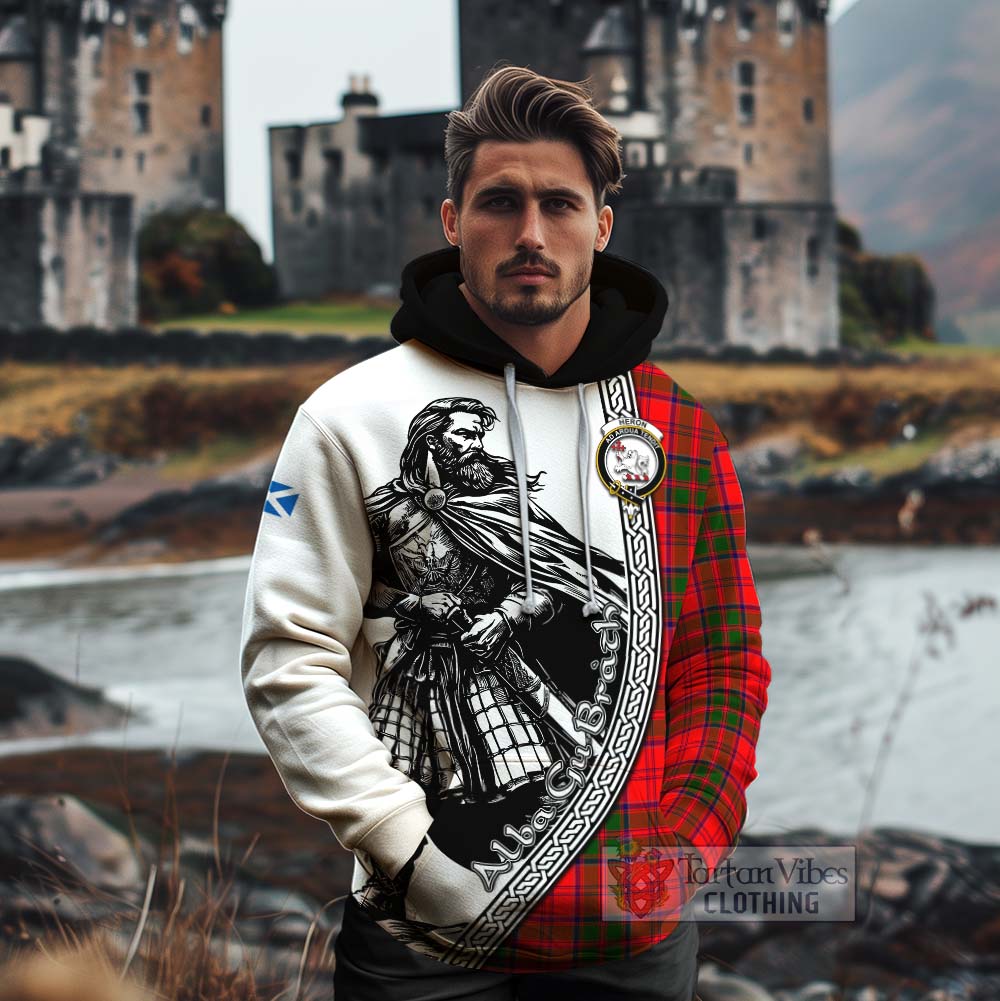 Heron Tartan Clan Crest Cotton Hoodie with Highlander Warrior Celtic Style - Tartan Vibes Clothing
