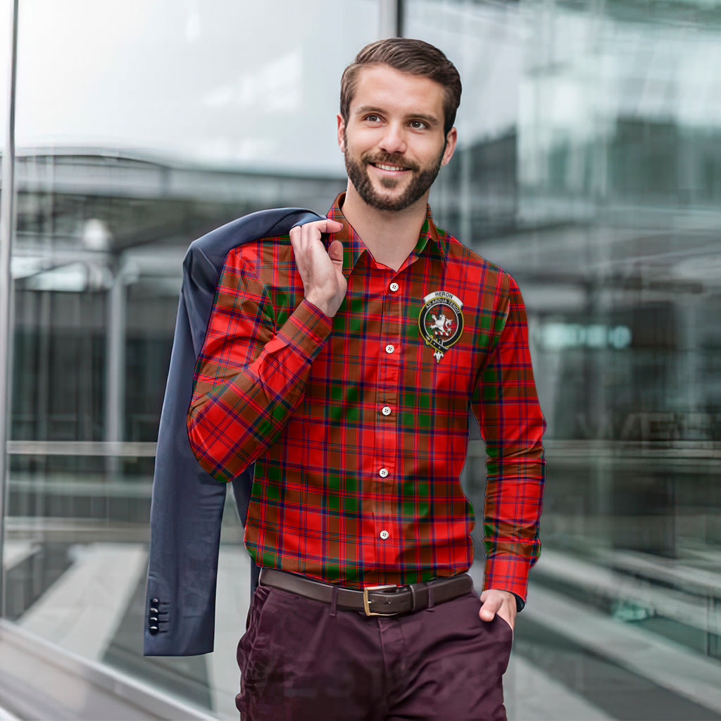 Heron Tartan Long Sleeve Button Up Shirt with Family Crest - Tartan Vibes Clothing