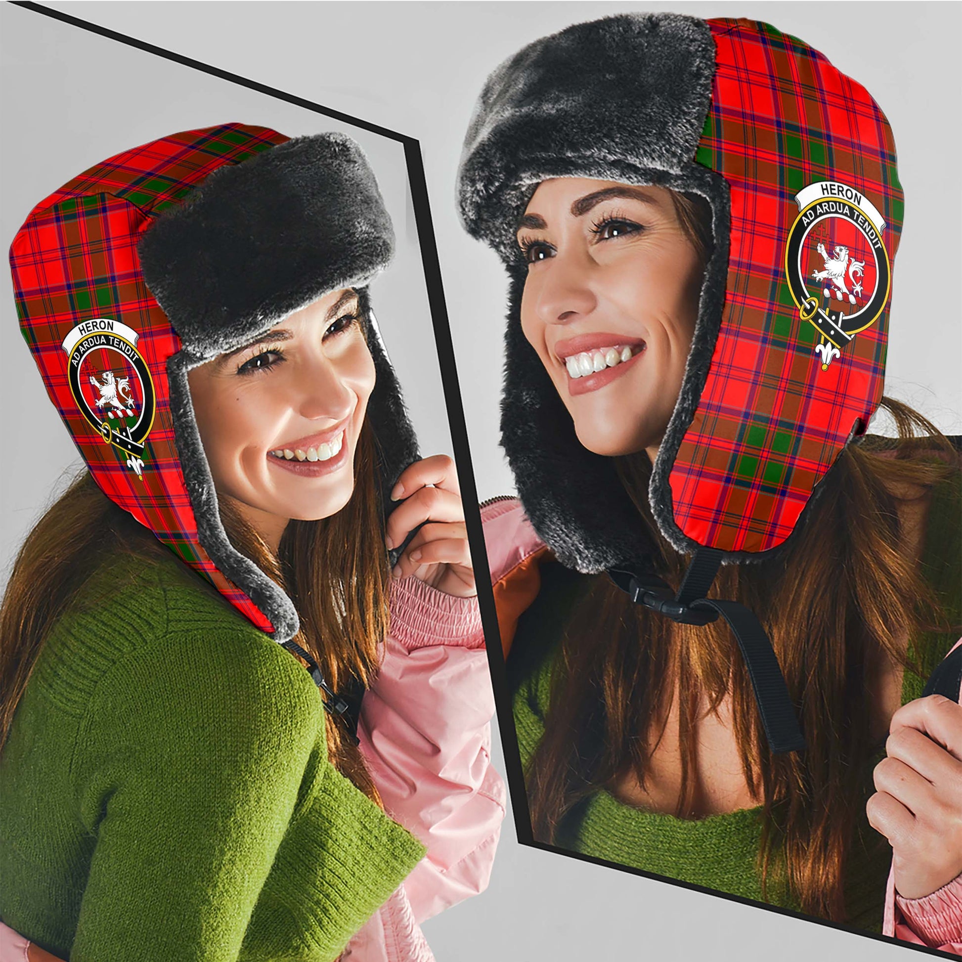 Heron Tartan Winter Trapper Hat with Family Crest - Tartan Vibes Clothing