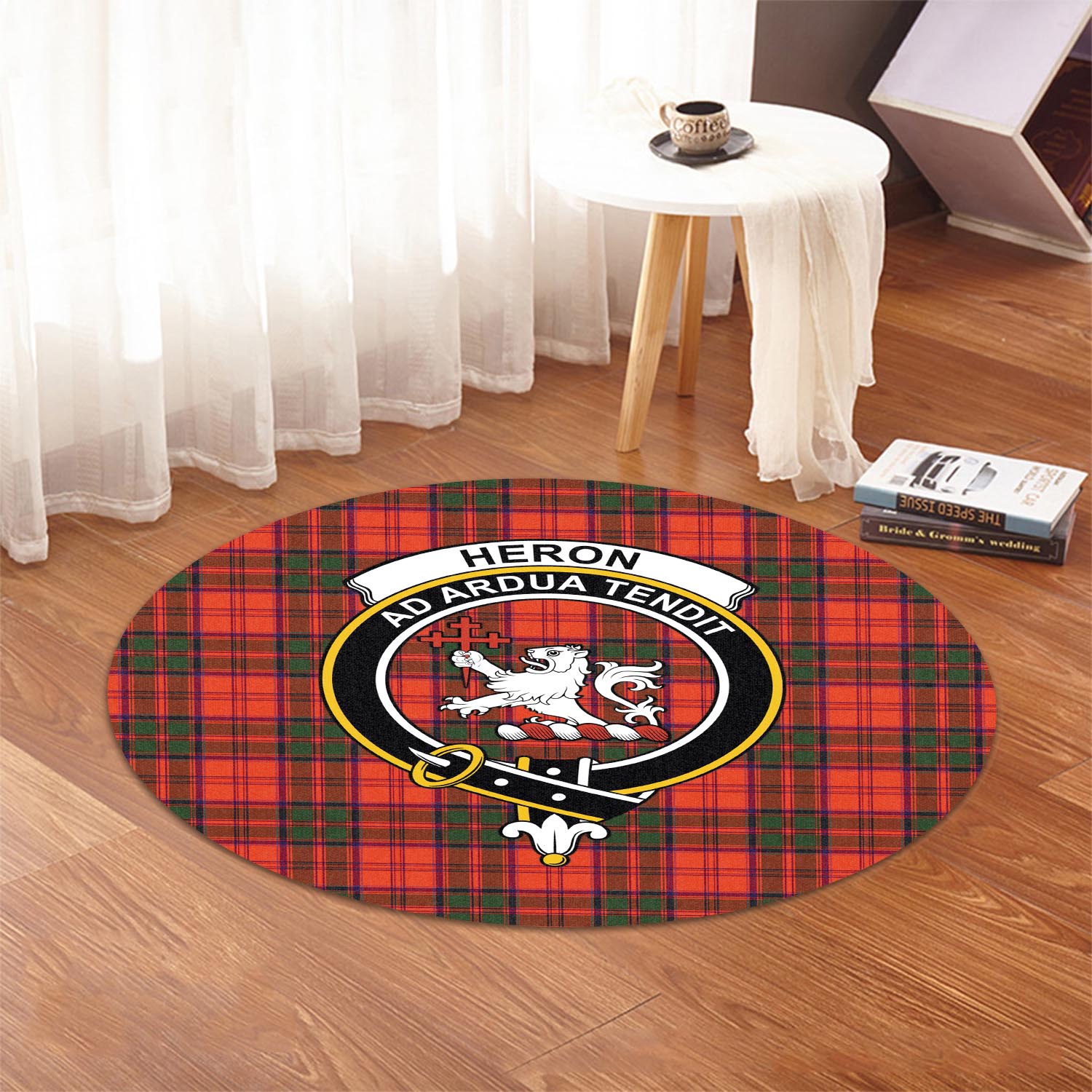 Heron Tartan Round Rug with Family Crest - Tartan Vibes Clothing