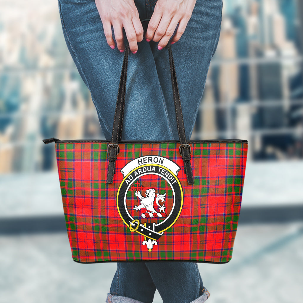 Heron Tartan Leather Tote Bag with Family Crest - Tartan Vibes Clothing