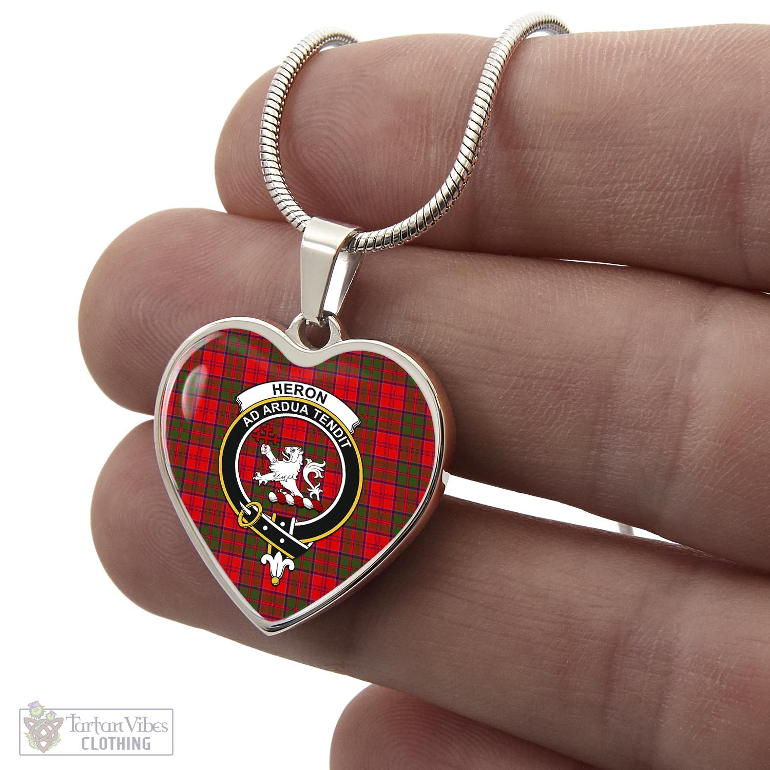 Heron Tartan Heart Necklace with Family Crest - Tartan Vibes Clothing