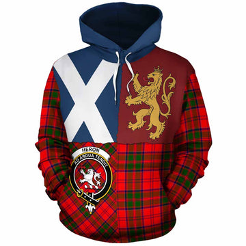 Heron Crest Tartan Cotton Hoodie with Lion Rampant Saltire Style - Tartan Vibes Clothing