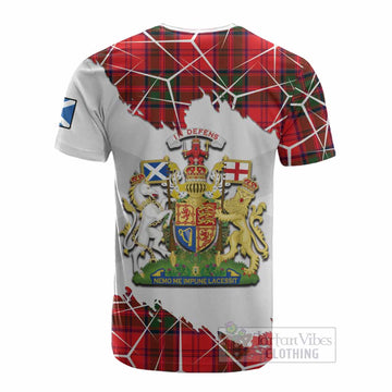 Heron Tartan Cotton T-shirt with Family Crest and Lion Rampant Grunge Style