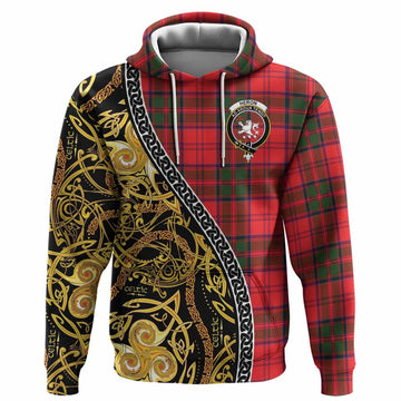 Heron Tartan Crest Hoodie Celtic Knot and Triple Trickle Spiral Symbols