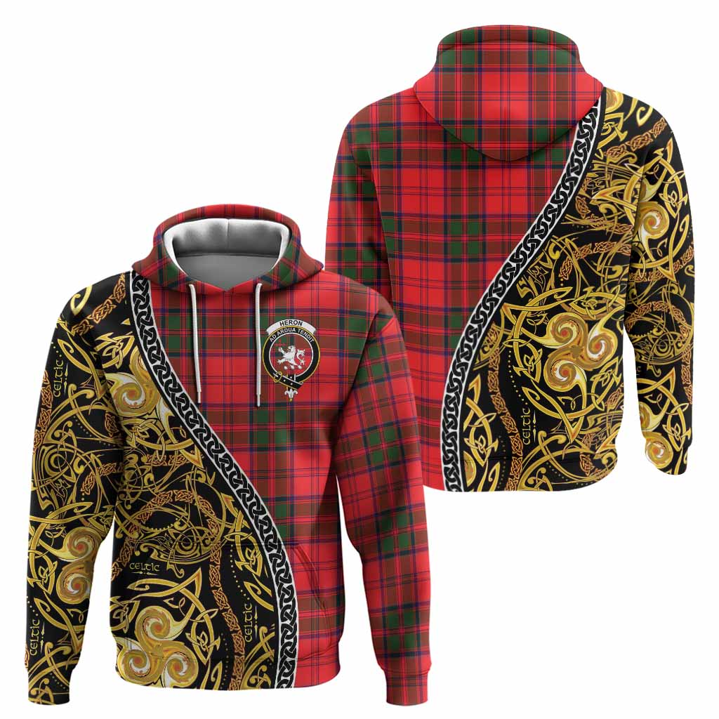 Heron Tartan Crest Hoodie Celtic Knot and Triple Trickle Spiral Symbols