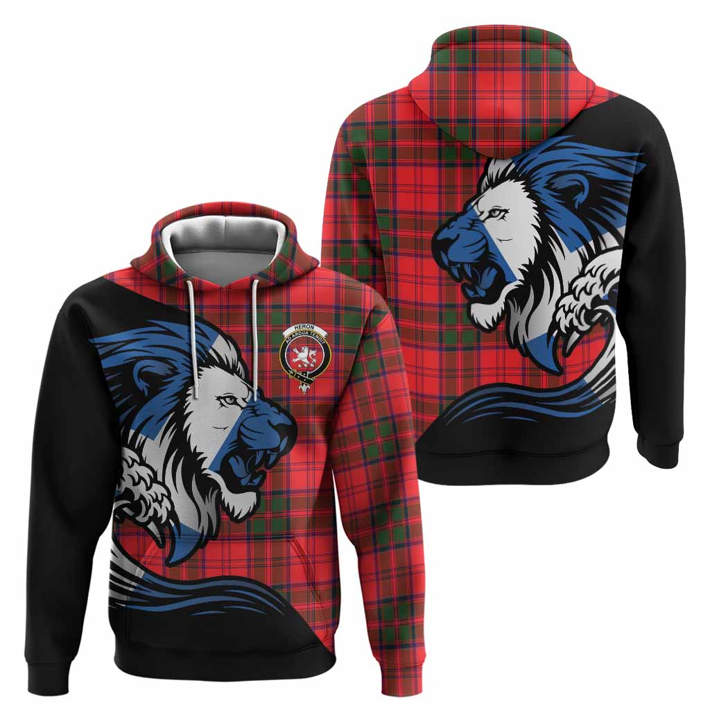Heron Tartan Crest Hoodie Scottish Golden Lions Wave Flow