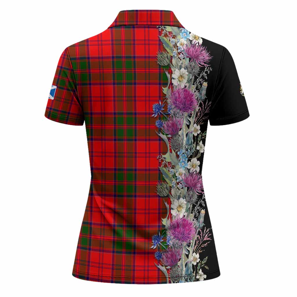 Heron Tartan Crest Thistle Floral Women Polo Shirt